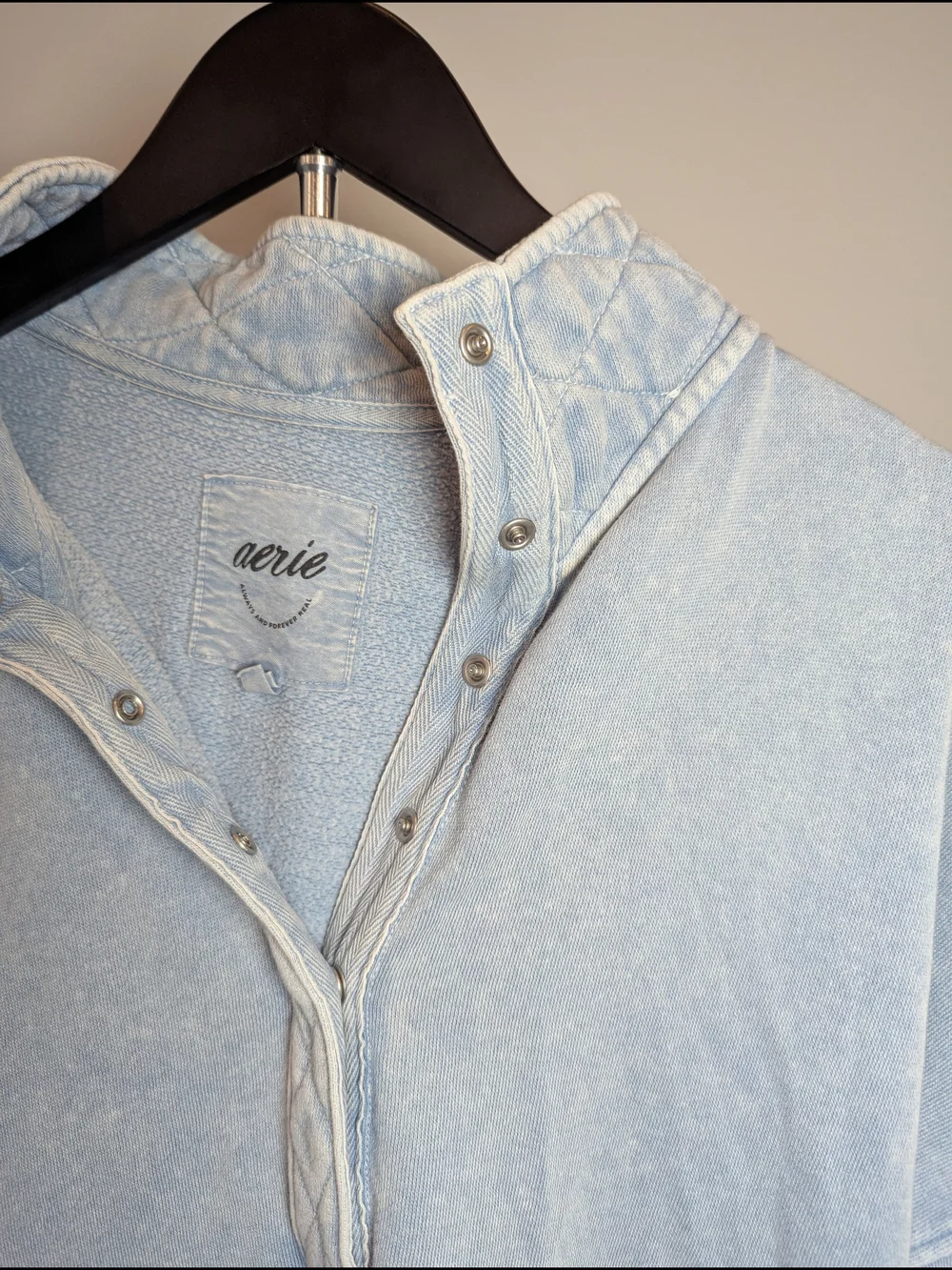 Aerie Women Size M Oversized Icy Blue Getaway Quarter Snap Sweatshirt - Picture 6 of 13